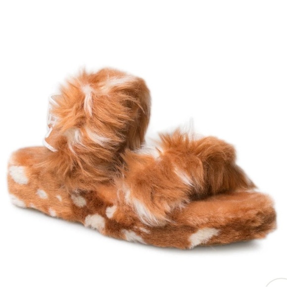 Ugg Oh Yeah Spots Natural Orange & White Furry Slippers- 8 - Picture 2 of 10